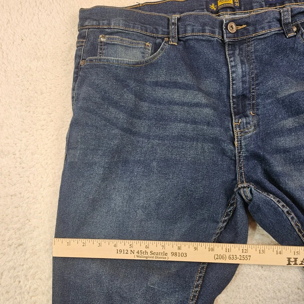 Rugby University Mens Stretch Jeans Dark Wash Straight Leg 44x30 Blue Denim